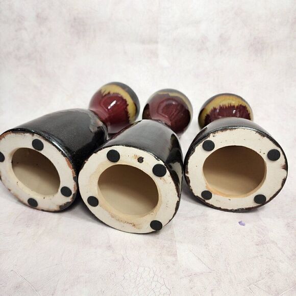 3 Pier 1 Imports 8.5"/11.5" Pillar Candle Holder Glaze Ceramic Gold Brwn Red Blk - Picture 10 of 14